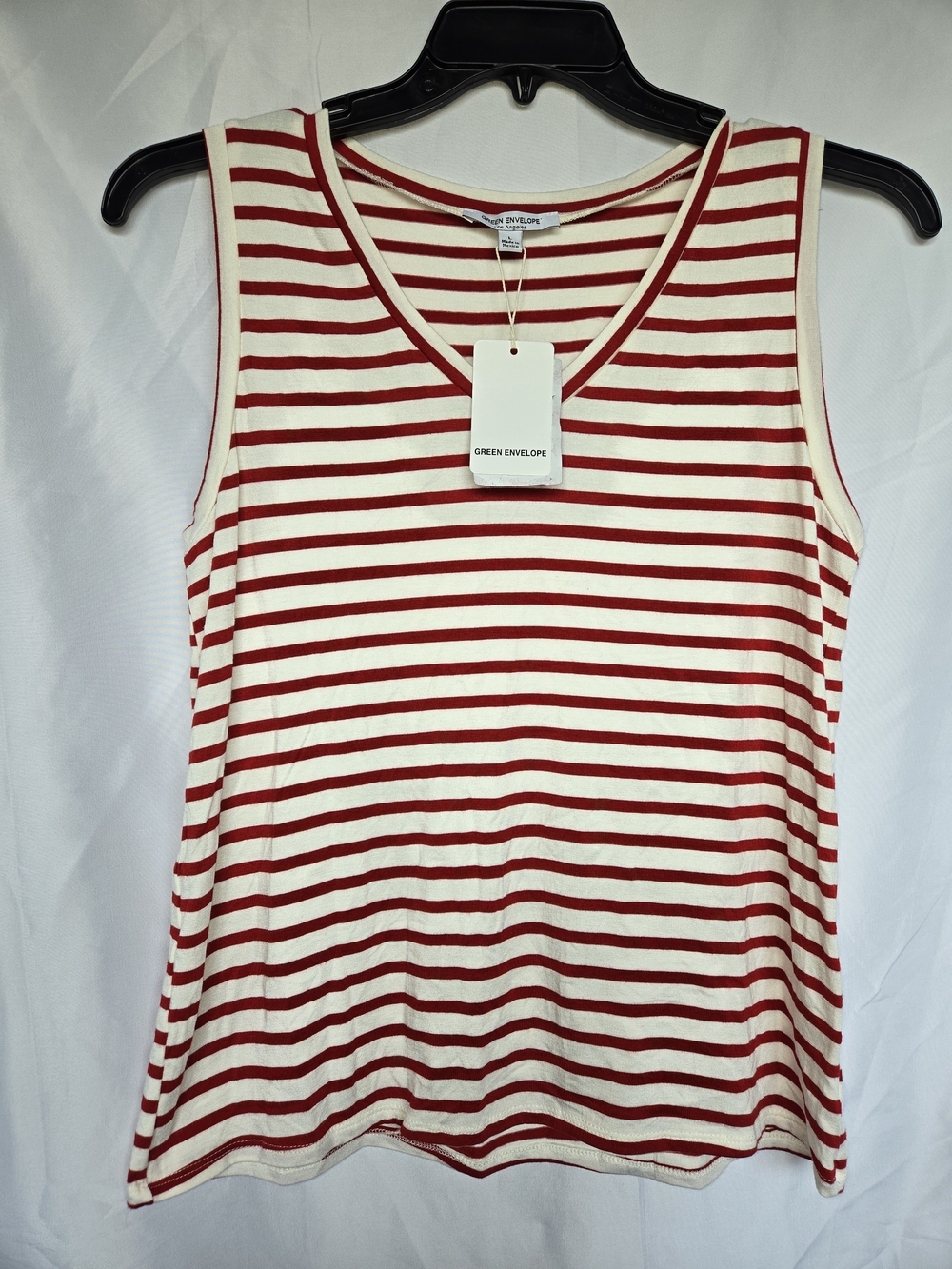 Green Envelope Red & Cream Striped V-Neck Tank